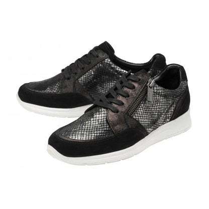  Black Leather & Snake-Print Sheryl Casual Trainers | Stressless By Lotus