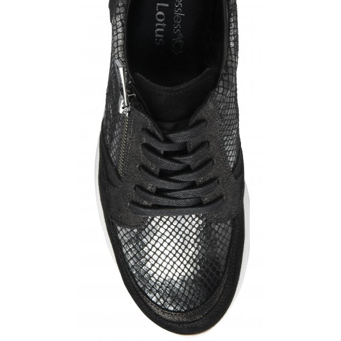  Black Leather & Snake-Print Sheryl Casual Trainers | Stressless By Lotus