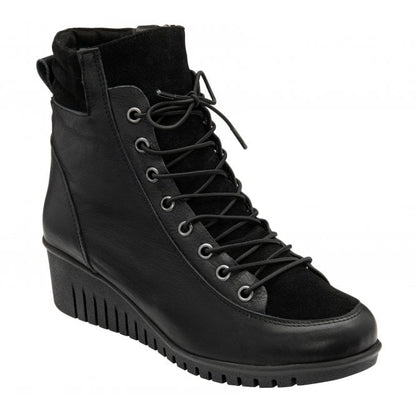  Black Leather & Suede Delphine Wedge Ankle Boots | Lotus 