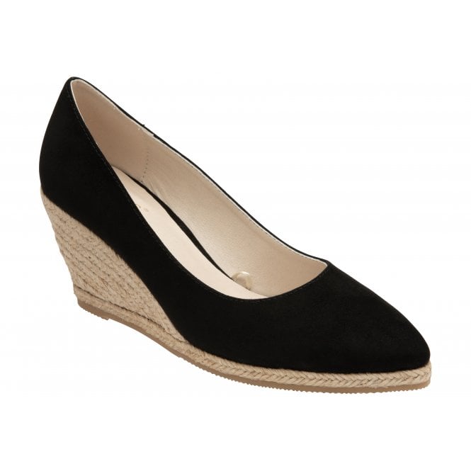  Black Microfibre Giselle Wedge Shoes | Lotus