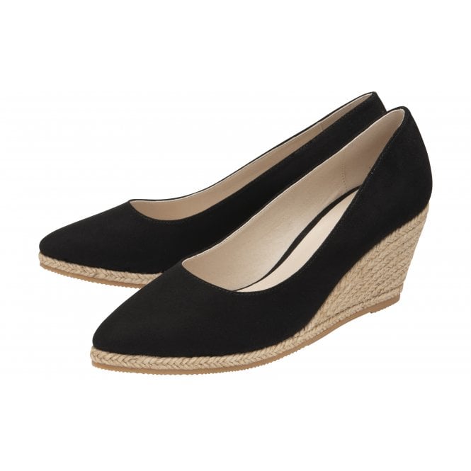  Black Microfibre Giselle Wedge Shoes | Lotus