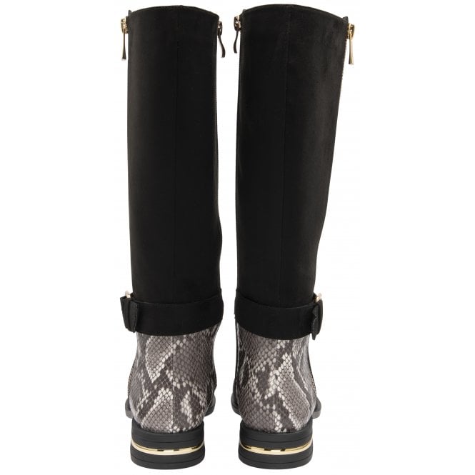  Black Microfibre & Snake-Print Harper Knee High Boots | Lotus