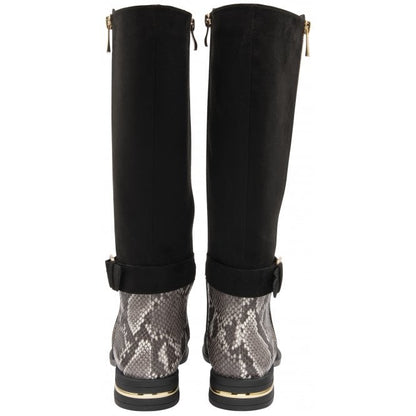  Black Microfibre & Snake-Print Harper Knee High Boots | Lotus