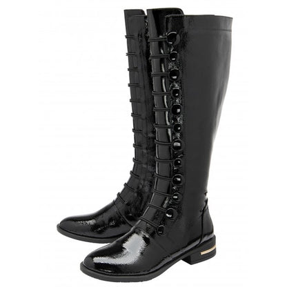  Black Patent Lisa Knee High Boots | Lotus 