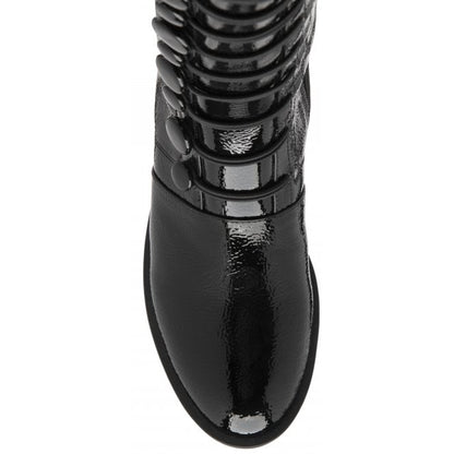  Black Patent Lisa Knee High Boots | Lotus 