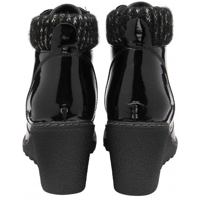  Black Patent Philomena Wedge Ankle Boots | Lotus
