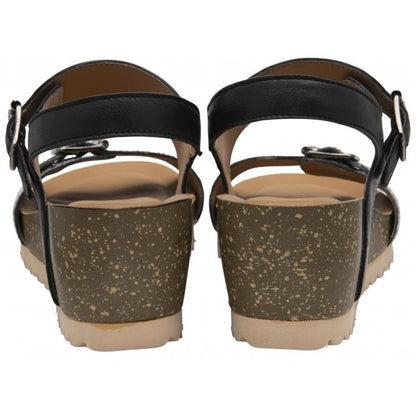  Black & Snake-Print Leather Brynlee Open-Toe Wedge Sandals | Lotus
