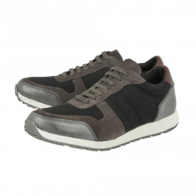  Black Textile & Grey Leather Barrie Trainers | Lotus