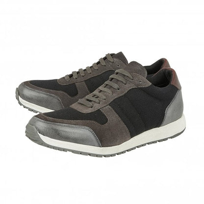  Black Textile & Grey Leather Barrie Trainers | Lotus