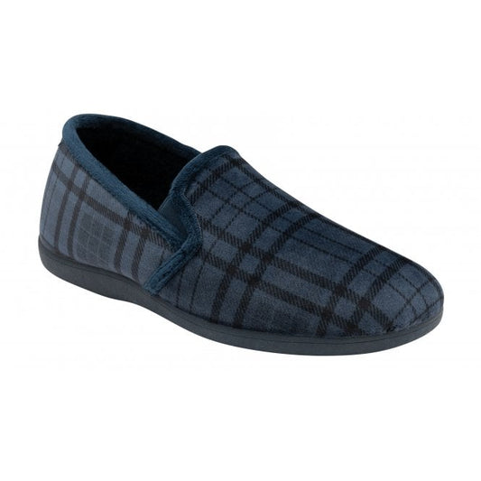  Blue Check Textile Ralf Full Shoe Slippers | Lotus