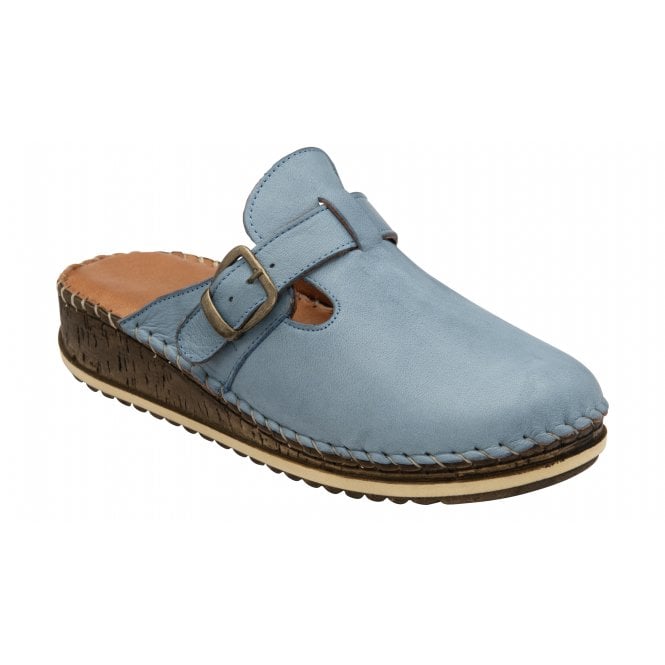  Blue Leather Kerry Round-Toe Mules | Lotus