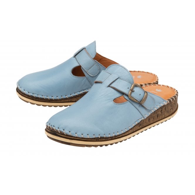  Blue Leather Kerry Round-Toe Mules | Lotus