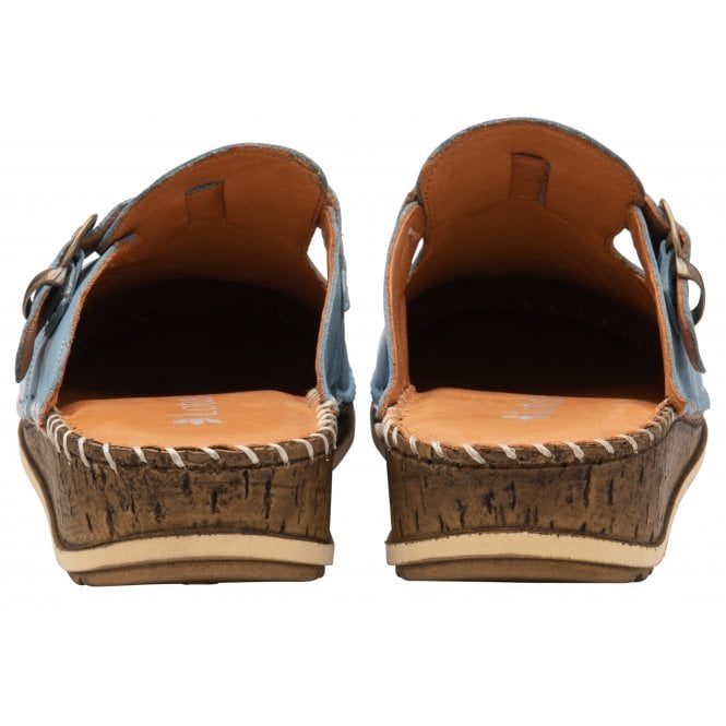  Blue Leather Kerry Round-Toe Mules | Lotus