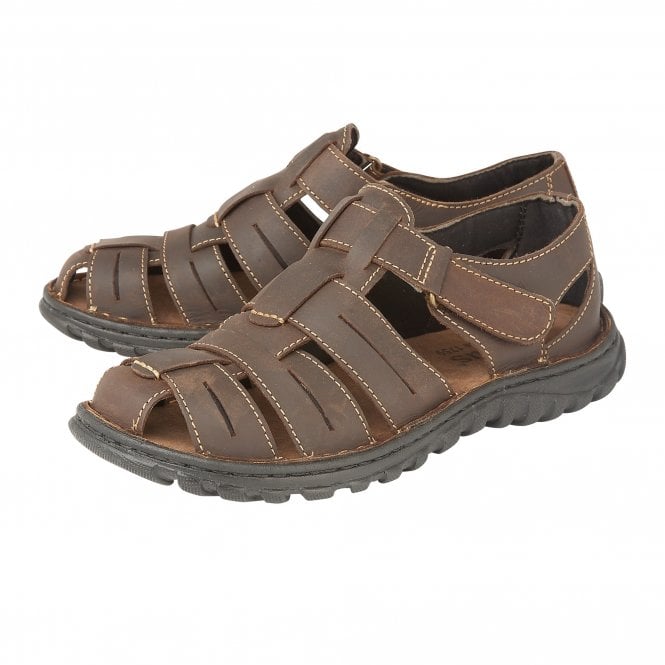  Brown Leather Bruno Strap Sandals | Lotus 