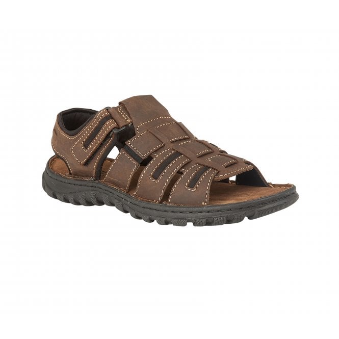  Brown Leather Dylan Open-Toe Sandals | Lotus 