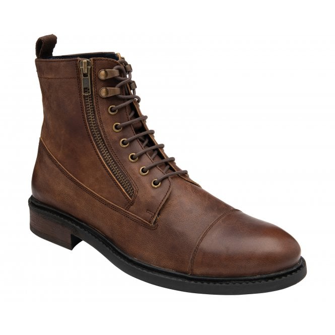  Brown Leather Harry Zip-Up Ankle Boots | Lotus