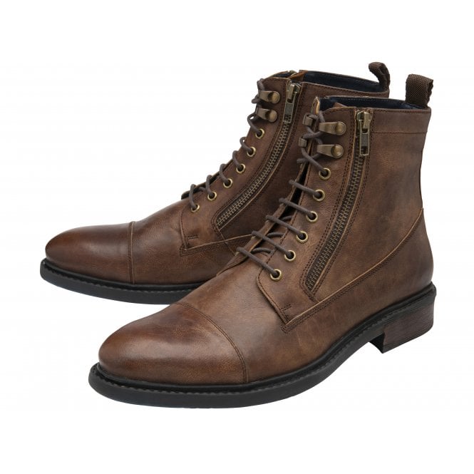  Brown Leather Harry Zip-Up Ankle Boots | Lotus