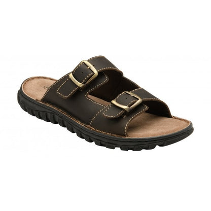  Brown Leather Kenton Mule Open-Toe Sandals | Lotus 