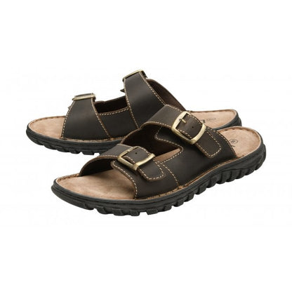  Brown Leather Kenton Mule Open-Toe Sandals | Lotus 