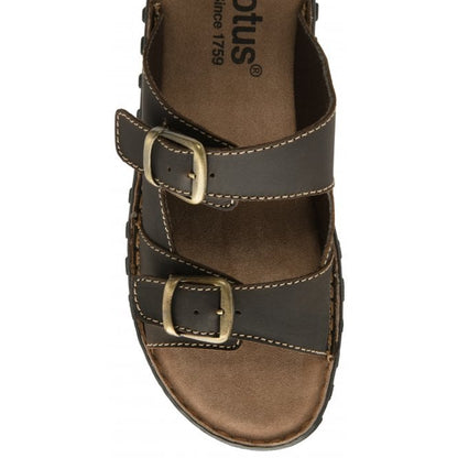  Brown Leather Kenton Mule Open-Toe Sandals | Lotus 