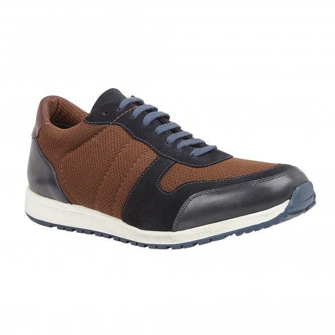  Brown Textile & Navy Leather Barrie Trainers | Lotus