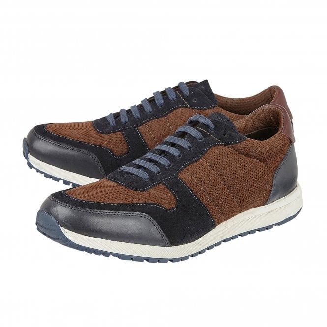  Brown Textile & Navy Leather Barrie Trainers | Lotus