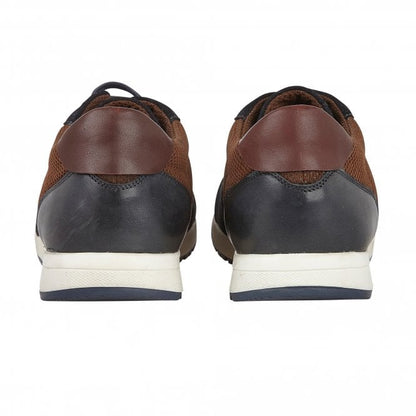  Brown Textile & Navy Leather Barrie Trainers | Lotus
