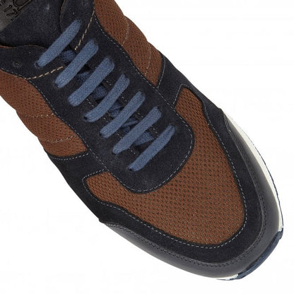  Brown Textile & Navy Leather Barrie Trainers | Lotus