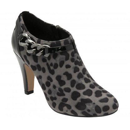  Grey & Leopard-Print Microfibre Alison Heeled Shoe-Boots | Lotus