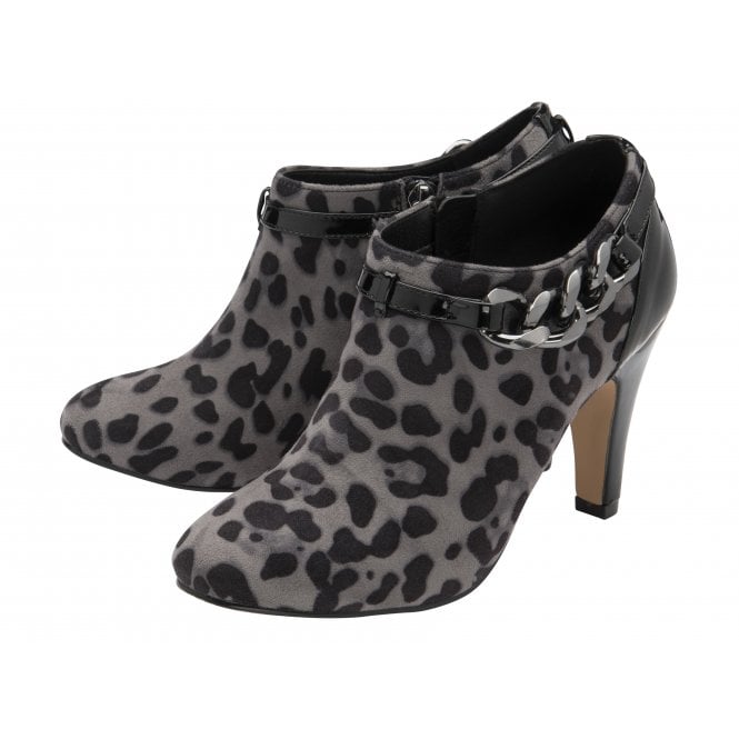  Grey & Leopard-Print Microfibre Alison Heeled Shoe-Boots | Lotus