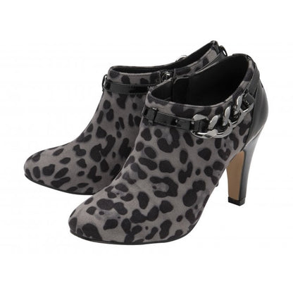  Grey & Leopard-Print Microfibre Alison Heeled Shoe-Boots | Lotus