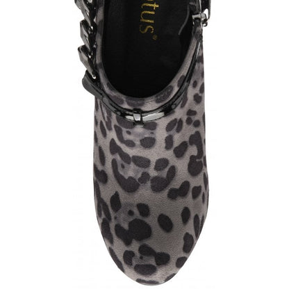  Grey & Leopard-Print Microfibre Alison Heeled Shoe-Boots | Lotus