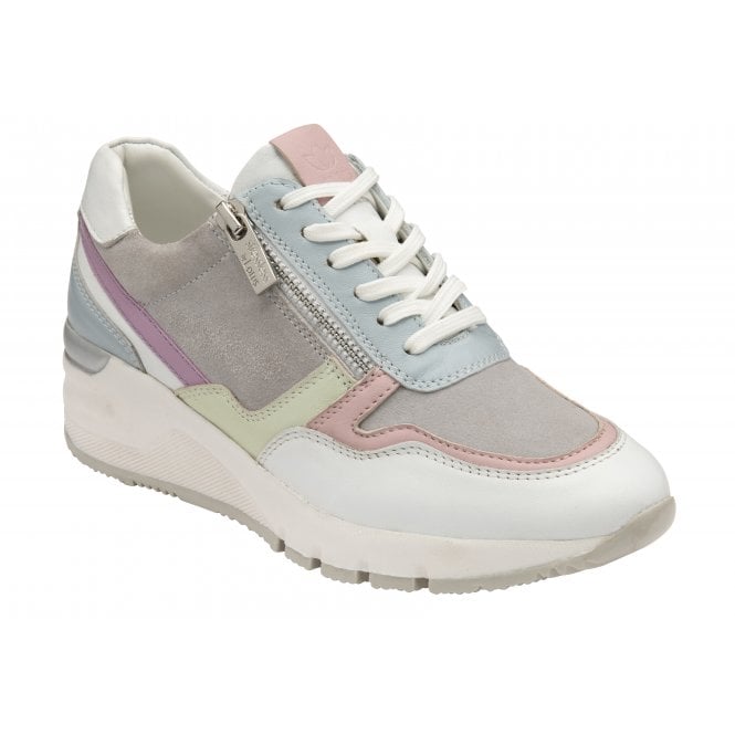 Grey Pastel Leather Suzuka Zip-Up Casual Trainers | Stressless By Lotus