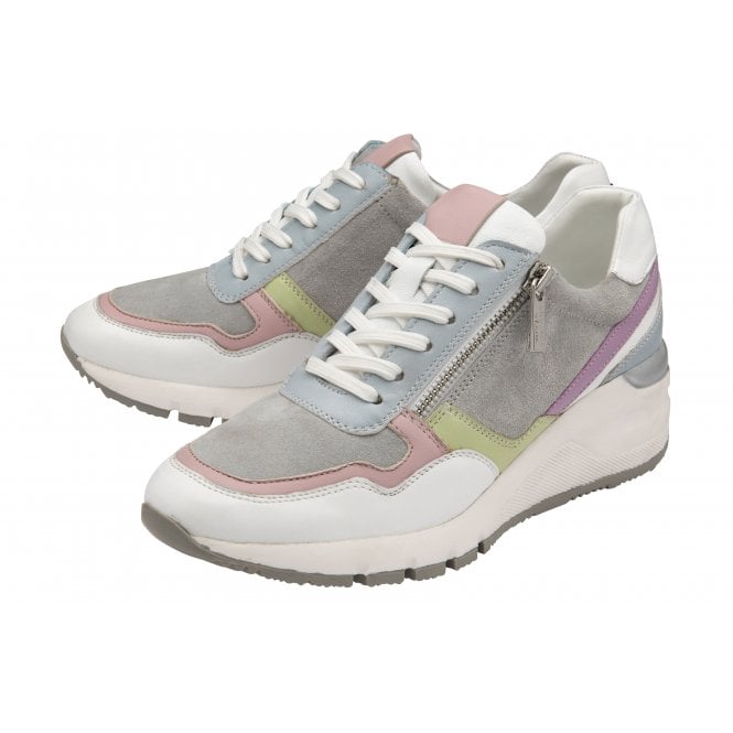  Grey Pastel Leather Suzuka Zip-Up Casual Trainers | Stressless By Lotus