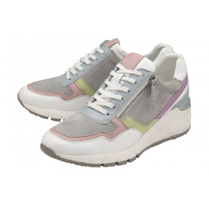  Grey Pastel Leather Suzuka Zip-Up Casual Trainers | Stressless By Lotus