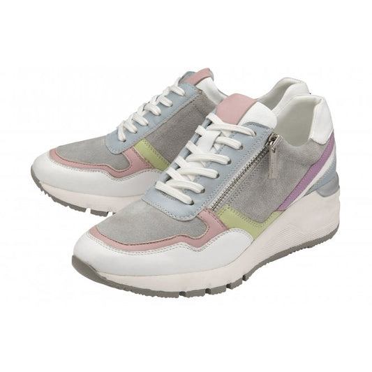  Grey Pastel Leather Suzuka Zip-Up Casual Trainers | Stressless By Lotus