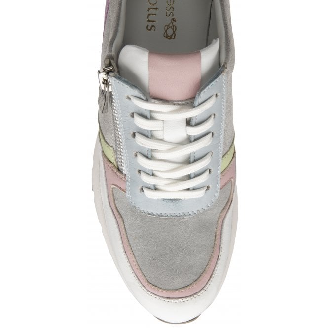  Grey Pastel Leather Suzuka Zip-Up Casual Trainers | Stressless By Lotus