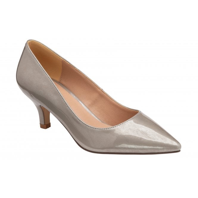  Grey Pearl Patent Rachel Kitten Heel Court Shoes | Lotus