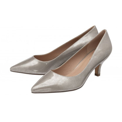  Grey Pearl Patent Rachel Kitten Heel Court Shoes | Lotus