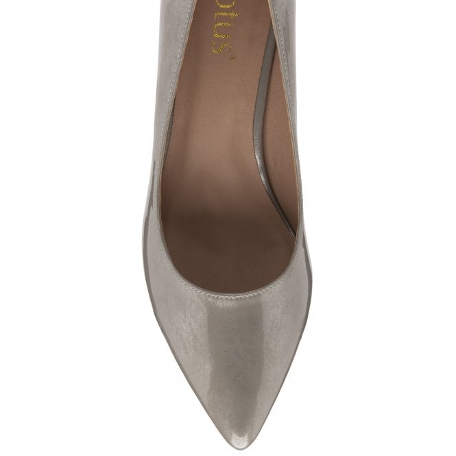  Grey Pearl Patent Rachel Kitten Heel Court Shoes | Lotus