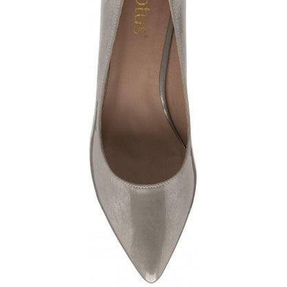  Grey Pearl Patent Rachel Kitten Heel Court Shoes | Lotus