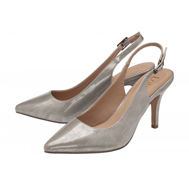  Grey Pearl Patent Remy Slingback Court Shoes | Lotus 