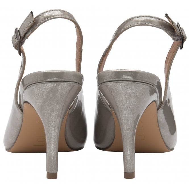  Grey Pearl Patent Remy Slingback Court Shoes | Lotus 