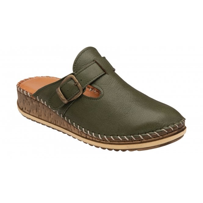  Khaki Leather Kerry Round-Toe Mules | Lotus