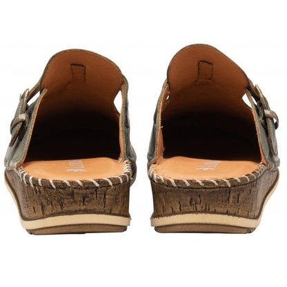  Khaki Leather Kerry Round-Toe Mules | Lotus