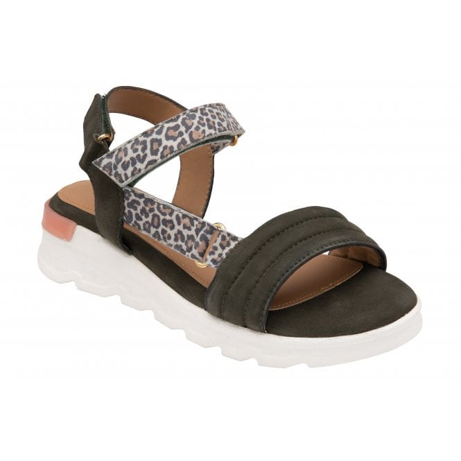  Khaki & Leopard-Print Leather Verena Open-Toe Sandals | Stressless By Lotus