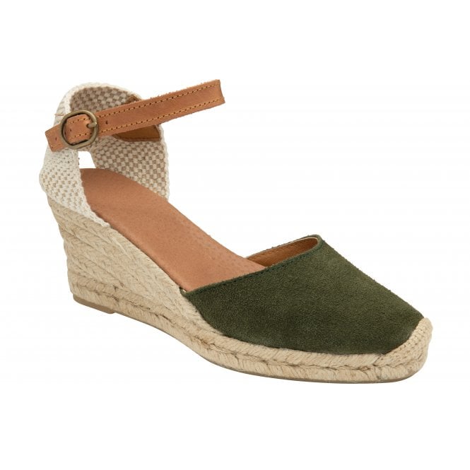  Khaki Suede Antonella Espadrille Wedge Shoes | Lotus
