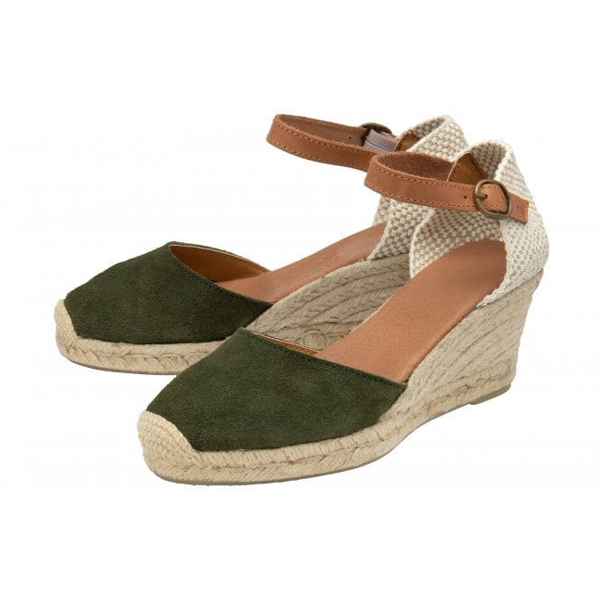  Khaki Suede Antonella Espadrille Wedge Shoes | Lotus