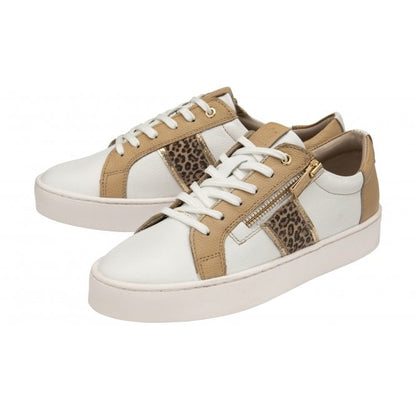  Natural & Leopard-Print Leather Sahara Zip-Up Trainers | Stressless By Lotus