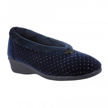 Navy Beverley Velour Slippers | Lotus